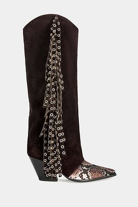 Azalea Wang Azalea Wang Mcbride Fringe Block Boot in Chocolate, Women's at Urban Outfitters