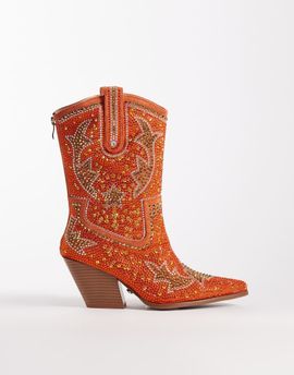 AZALEA WANG Azalea Wang mid ankle cowboy boots with studs in burnt orange