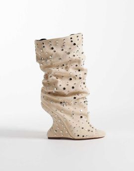 AZALEA WANG Azalea Wang Naomani embellished sandal boots in beige-Neutral