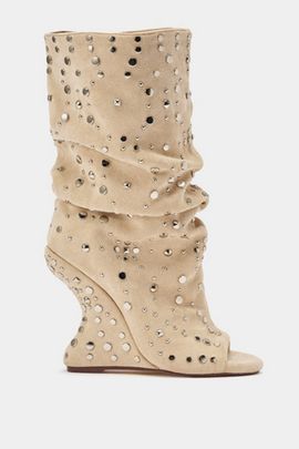 Azalea Wang Azalea Wang Naomani Studded Wedge Bootie in Beige, Women's at Urban Outfitters