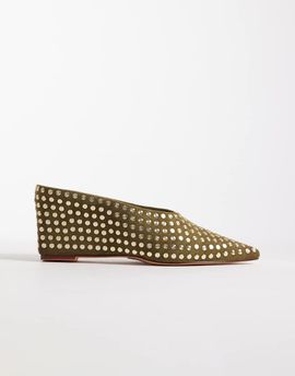 AZALEA WANG Azalea Wang Neiza wedge mules with studs in olive-Green