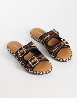 AZALEA WANG Azalea Wang Pacorro flat sandals in woven brown and black