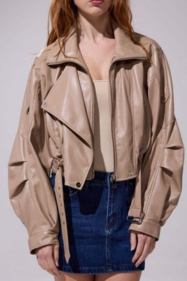 Azalea Wang Azalea Wang Papoose Butter Leather Moto Jacket in Beige, Women's at Urban Outfitters
