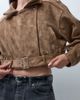 AZALEA WANG Azalea Wang Papoose cropped moto jacket in brown suedette - 3
