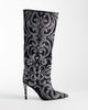 AZALEA WANG Azalea Wang parfum pointed knee boots with intricate sequin pattern in black and silver - 1