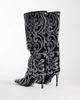 AZALEA WANG Azalea Wang parfum pointed knee boots with intricate sequin pattern in black and silver - 2