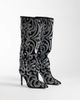 AZALEA WANG Azalea Wang parfum pointed knee boots with intricate sequin pattern in black and silver - 4