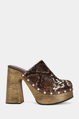 Azalea Wang Azalea Wang Picard Snake Print Heeled Clog in Brown, Women's at Urban Outfitters