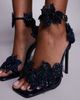 AZALEA WANG Azalea Wang Romi high heeled sandal with embellished flowers in navy - 2