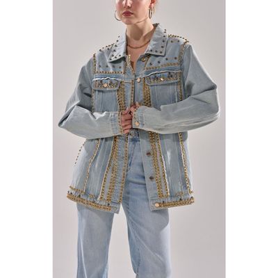 AZALEA WANG AZALEA WANG SABLE-DENIM STUDDED JACKET - DENIM / S / DENIM 