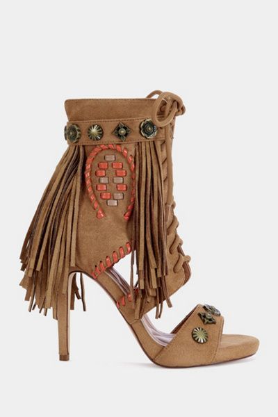 Azalea Wang Azalea Wang Salgado Fringe Stiletto Gladiator Heel in Tan, Women's at Urban Outfitters
