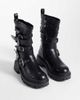 AZALEA WANG Azalea Wang Spridy mid ankle biker boots with buckles in black - 2