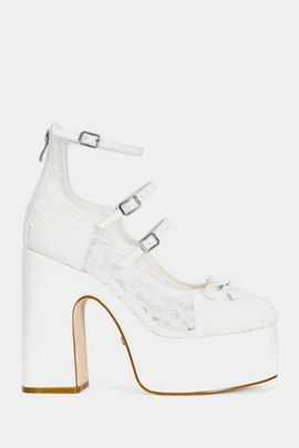 Azalea Wang Azalea Wang Sprout Sheer Lace Platform Pump Shoe in White, Women's at Urban Outfitters