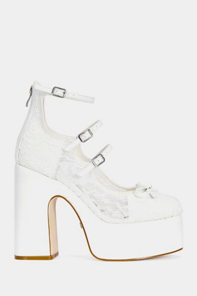 Azalea Wang Azalea Wang Sprout Sheer Lace Platform Pump Shoe in White, Women's at Urban Outfitters