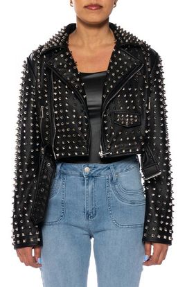 AZALEA WANG AZALEA WANG Studded Belted Faux Leather Moto Jacket