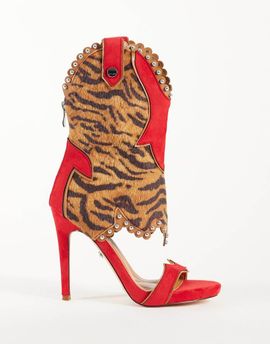 AZALEA WANG Azalea Wang Tahlie high heel boot sandals in tiger print-MULTI
