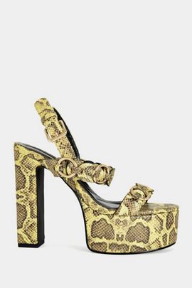 Azalea Wang Azalea Wang Tarynn Snake Print Block Platform Heel in Yellow, Women's at Urban Outfitters