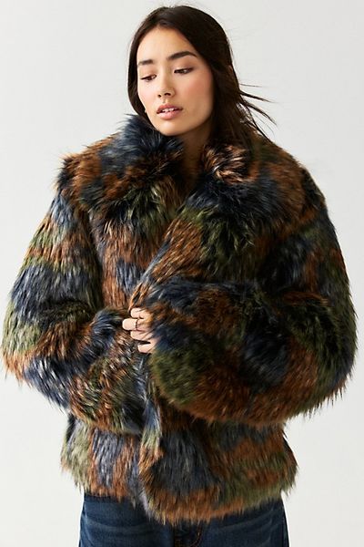 Azalea Wang Azalea Wang Thessa Multi-Color Faux Fur Jacket in Green, Women's at Urban Outfitters