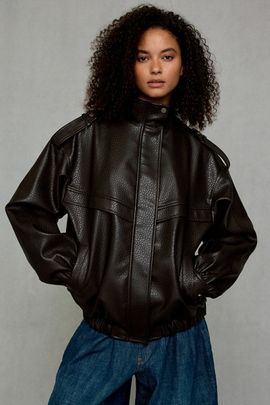 Azalea Wang Azalea Wang UO Exclusive Narelle Oversized Bomber Jacket in Brown, Women's at Urban Outfitters
