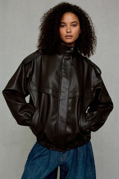 Azalea Wang Azalea Wang UO Exclusive Narelle Oversized Bomber Jacket in Brown, Women's at Urban Outfitters