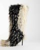 AZALEA WANG Azalea Wang Upstarter stiletto heel faux fur knee boots in beige multi - 3