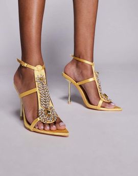 AZALEA WANG Azalea Wang Wyatt caged embellished high heeled sandals in gold