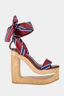 Azalea Wang Azalea Wang Wynn Cut-Out Tie Up Wedge in Burgundy, Women's at Urban Outfitters