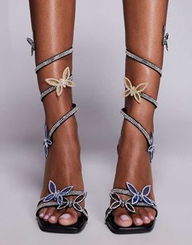 AZALEA WANG Azalea Wang Zarya spiral high heeled sandals with butterflies in black