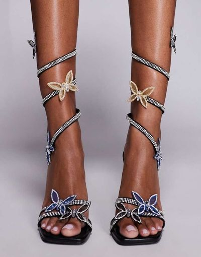 AZALEA WANG Azalea Wang Zarya spiral high heeled sandals with butterflies in black