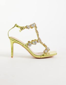 AZALEA WANG Azalea Wang Zeta embellished high heeled sandals in yellow-Green