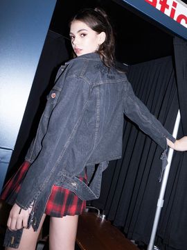 b able two Cutout Denim Jacket (BLACK)