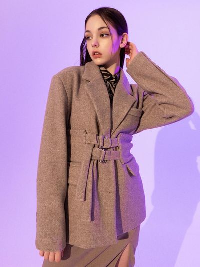 b able two Fantasia Corset Wool Jacket (BEIGE)