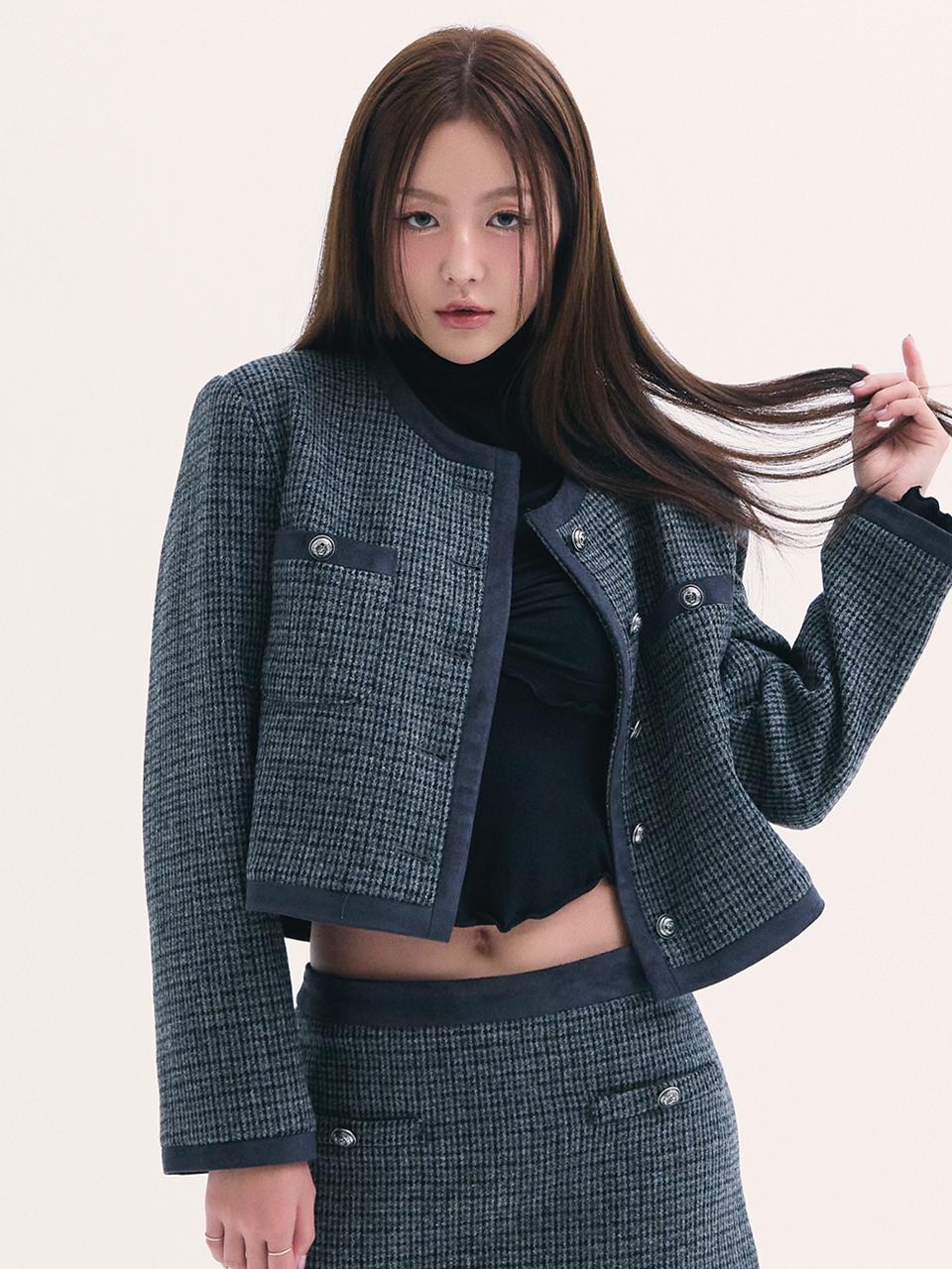 b able two Leona tweed jacket CHARCOAL