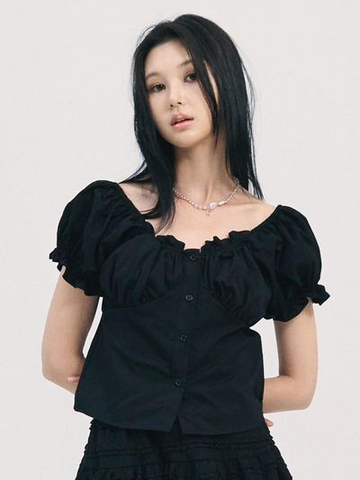 b able two noa shirring blouse-black