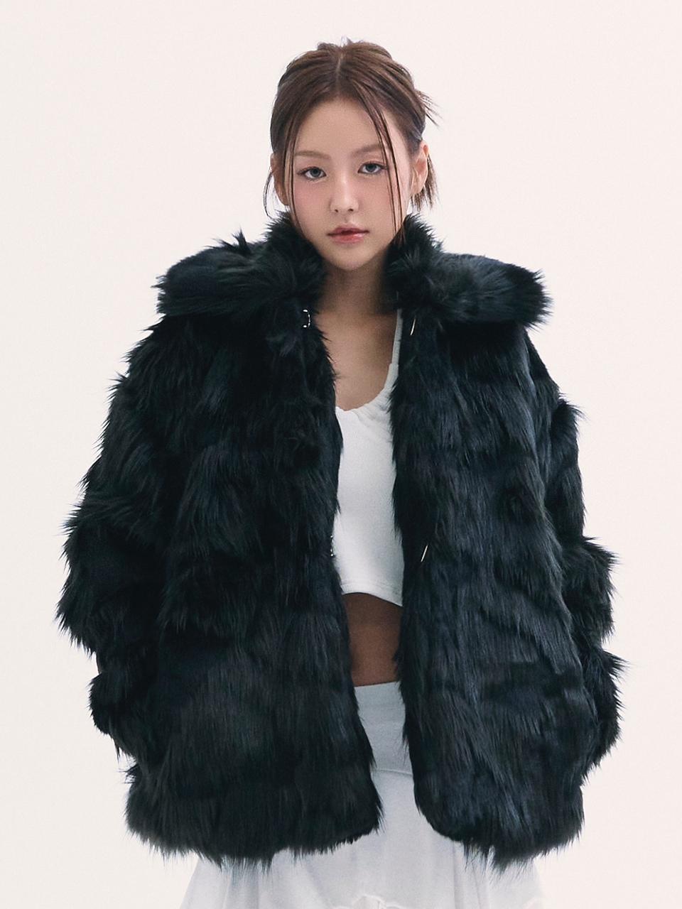 b able two Popo fur jacket BLACK