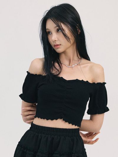 b able two yui shirring top-black