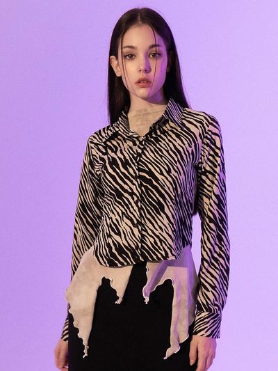 b able two Zebra Silky Shirts (BEIGE)