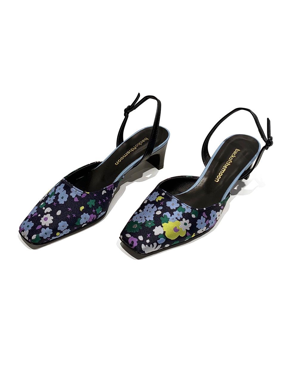 back of the moon Floral Adjustable Heel Slingback [Navy]