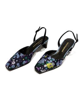 back of the moon Floral Adjustable Heel Slingback [Navy]