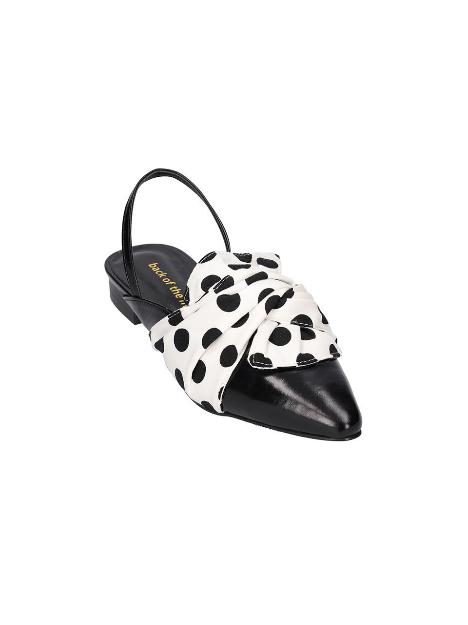 back of the moon Leather Handcrafted Dots Mule [Beige]