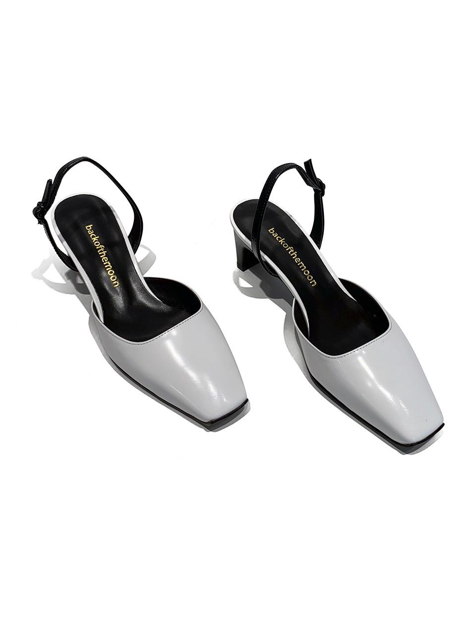 back of the moon Leather Handmade Slingback Shoes [Beige]