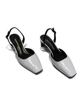 back of the moon Leather Handmade Slingback Shoes [Beige]
