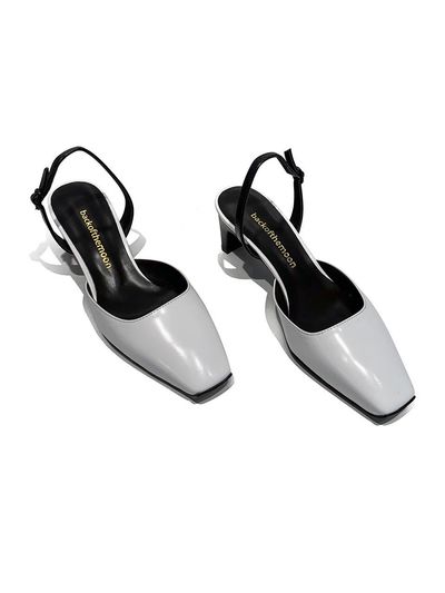 back of the moon Leather Handmade Slingback Shoes [Beige]