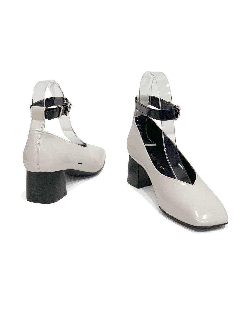 back of the moon Leather Square Toe Customizable Pumps [Grey]