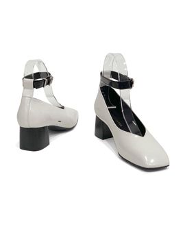 back of the moon Leather Square Toe Customizable Pumps [Grey]