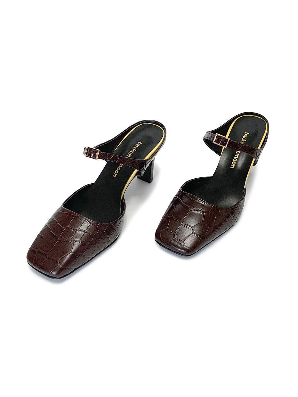 back of the moon Leather Strap 7cm Heel [Brown]