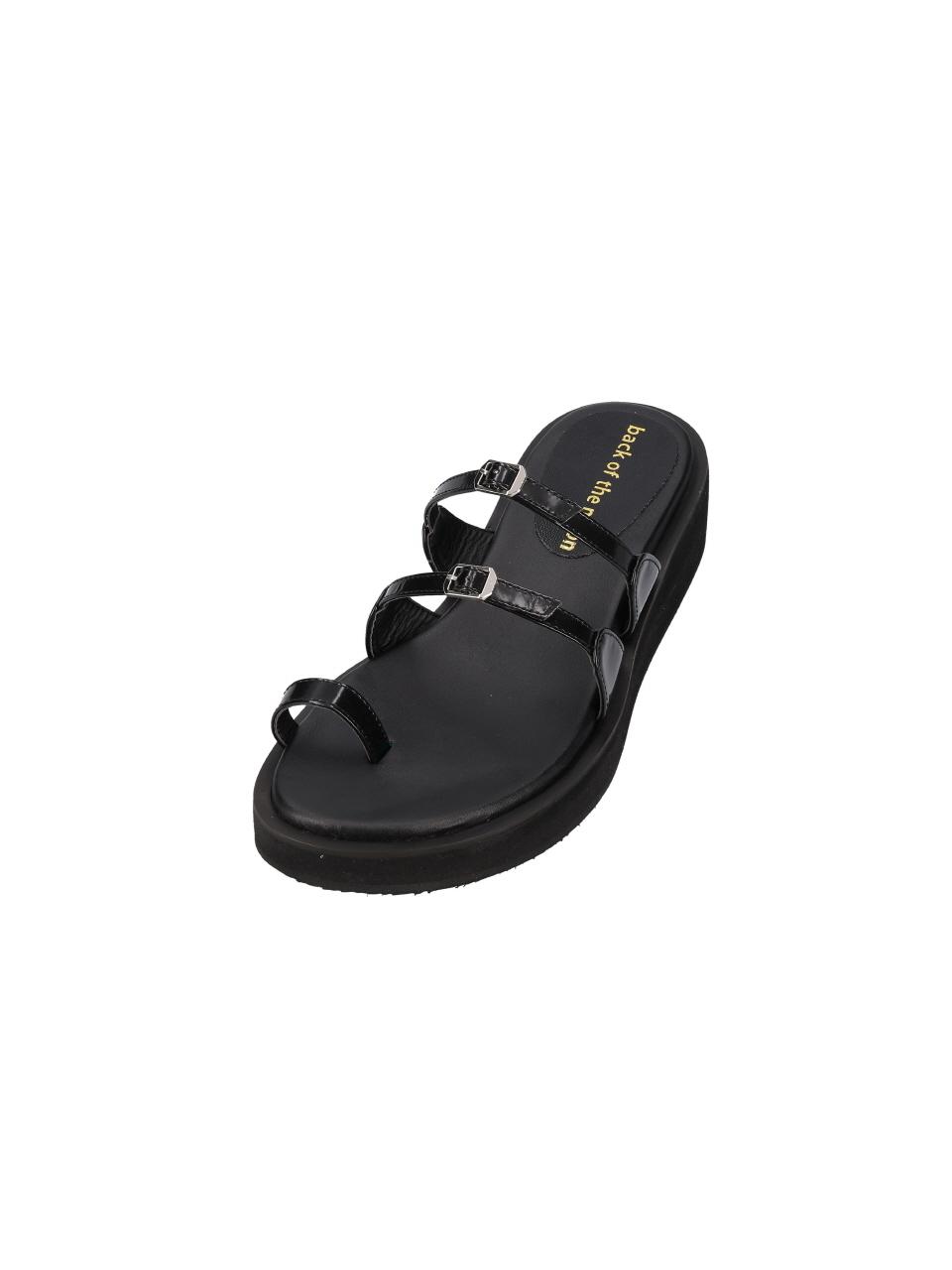 back of the moon Premium Leather Adjustable Heel Sandal [Black]