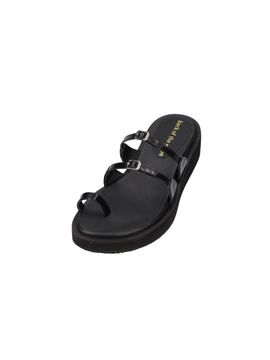 back of the moon Premium Leather Adjustable Heel Sandal [Black]
