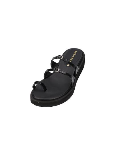 back of the moon Premium Leather Adjustable Heel Sandal [Black]