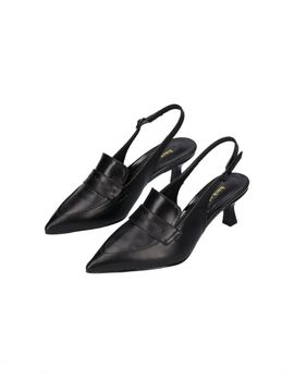 back of the moon Premium Leather Handcrafted Slingback Pumps [Black]